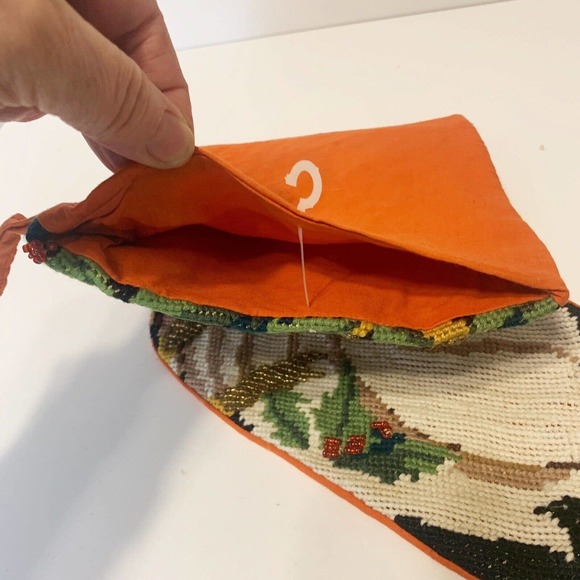 Vintage Needlepoint Santa Christmas Stocking Embroidered Beaded 20 inch - Picture 3 of 4